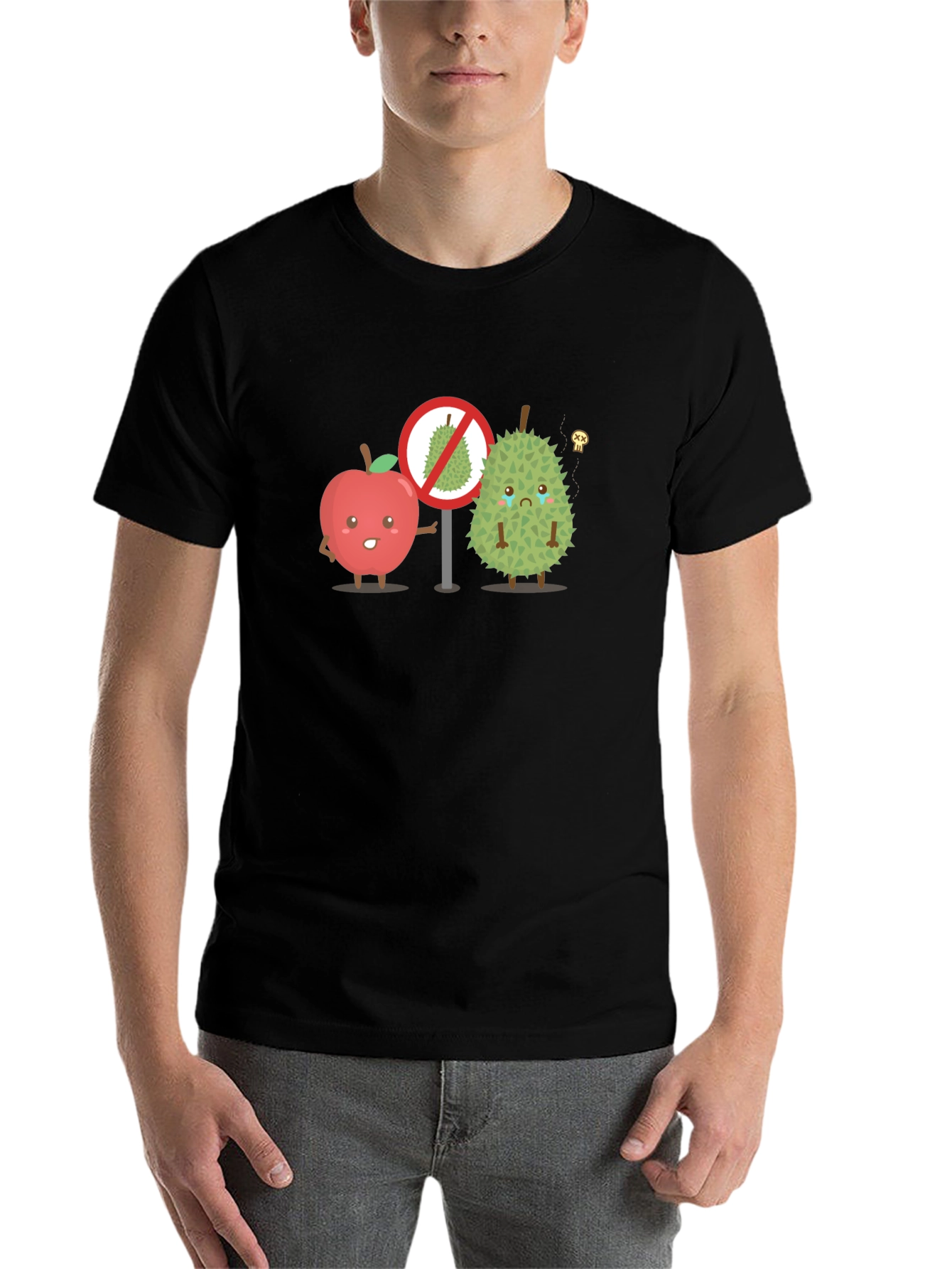 Black Funny Apple & Durian Graphic T-Shirt view 7