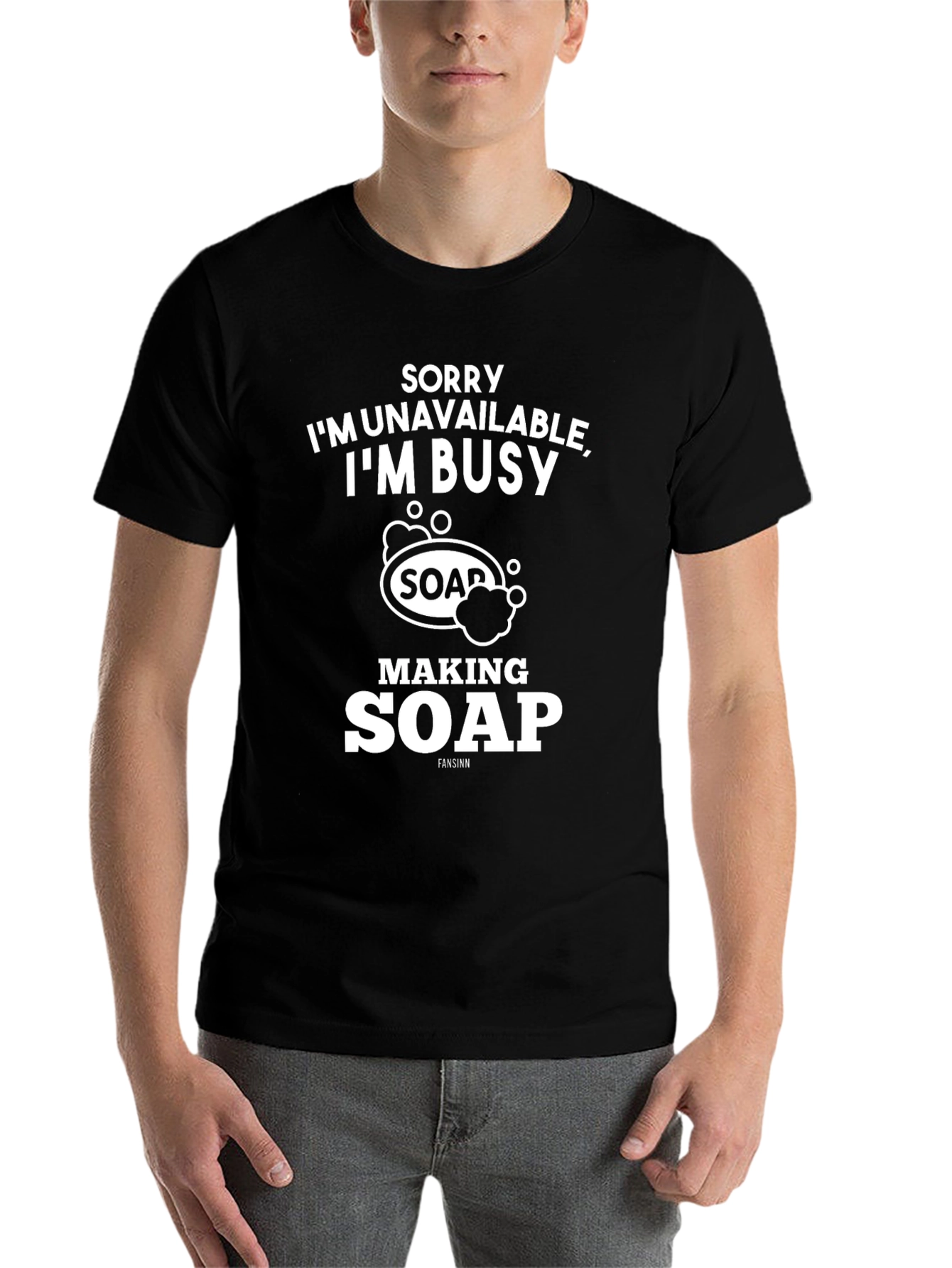 Black Sorry I'm Busy Making Soap Graphic T-Shirt view 7