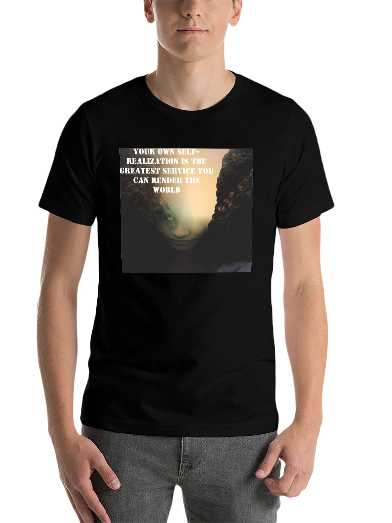 Black Self-Realization Graphic Print T-Shirt view 7