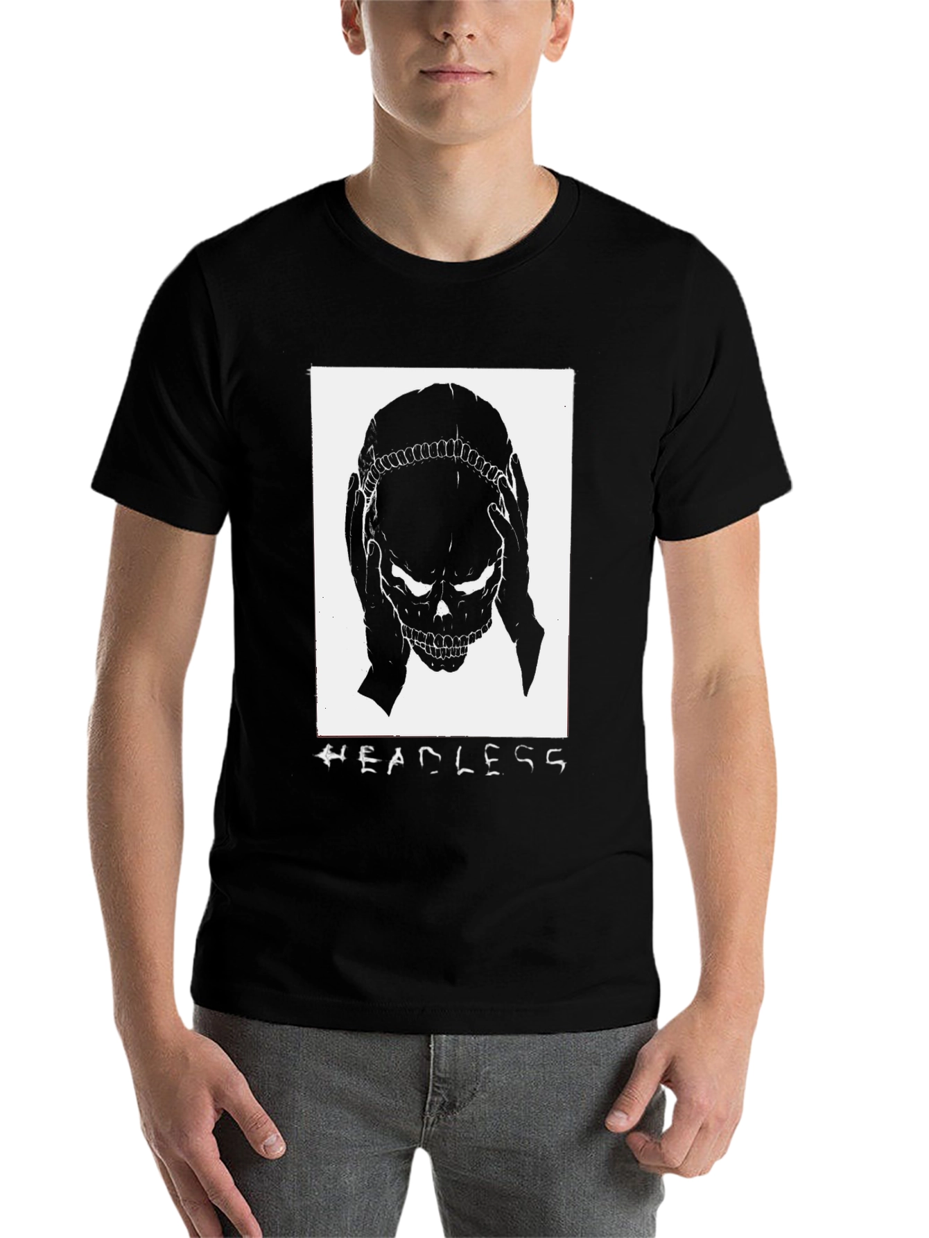 Black Headless Skull Graphic Tee - Black Cotton T-Shirt view 7