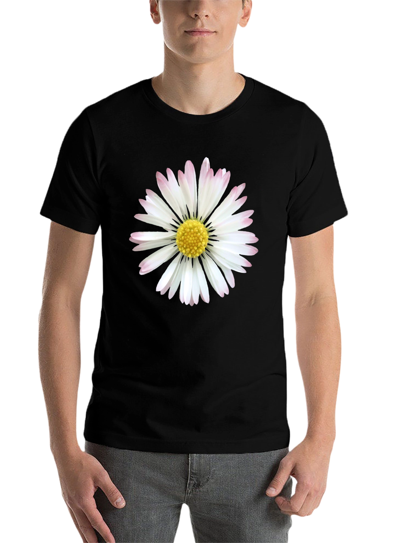Black Daisy Flower Graphic Tee - Black Cotton Comfort view 7