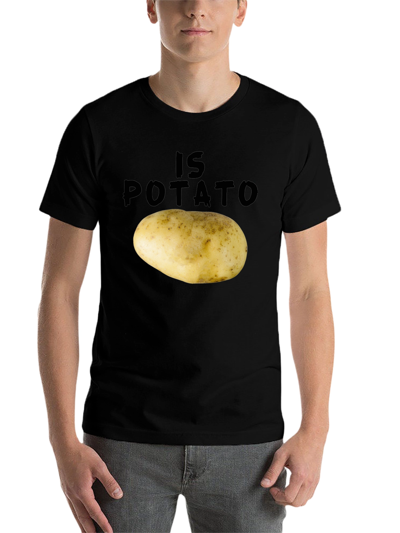 Black Funny "Is Potato" Graphic Tee - Black view 7