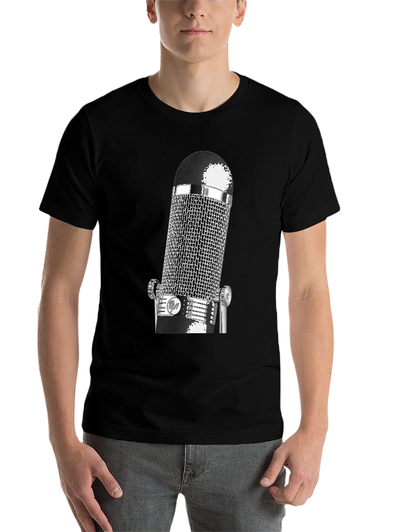 Black Vintage Microphone Graphic T-Shirt - Black view 7