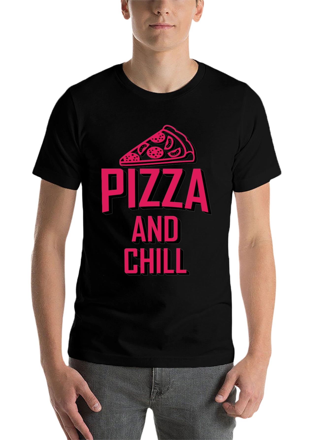 Black Pizza and Chill Graphic Tee - Unisex view 7