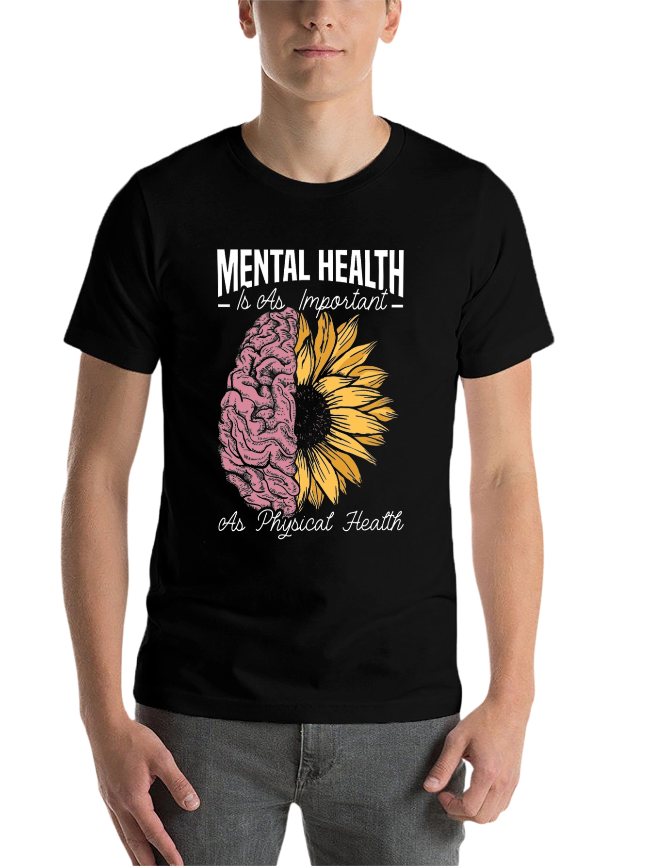Black Mental Health Awareness Tee - Brain & Sunflower Design view 7