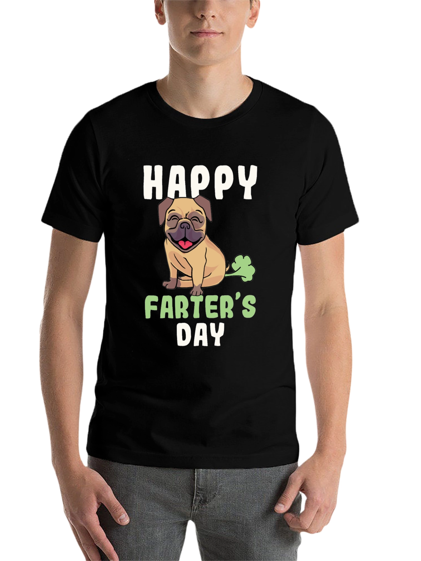 Black Happy Farter's Day Pug T-Shirt view 7
