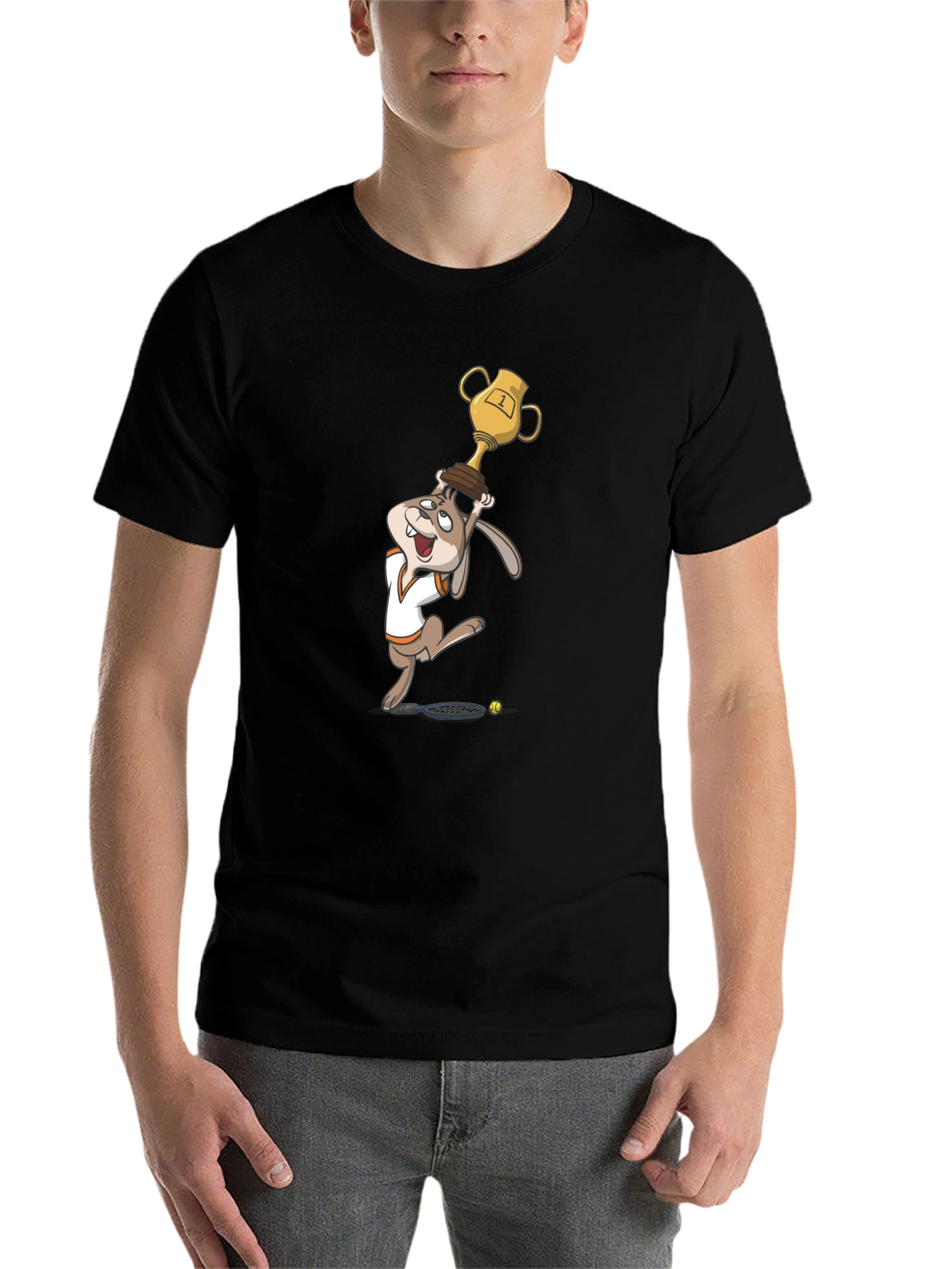 Black Cartoon Rabbit Tennis Champ Graphic Tee view 7