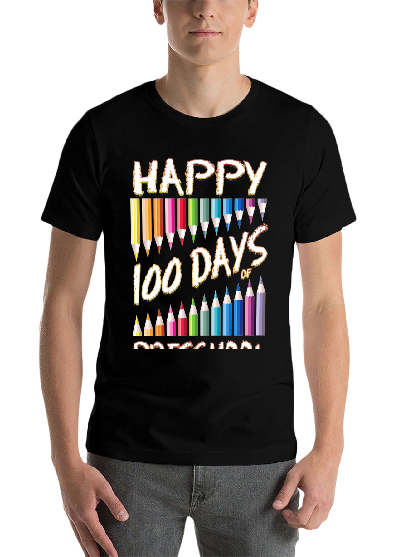 Black Happy 100 Days of Preschool T-Shirt view 7