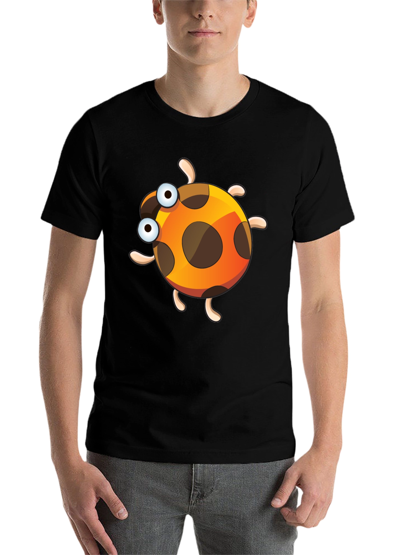Black Cartoon Ladybug Graphic Tee - Fun & Unique Design view 7