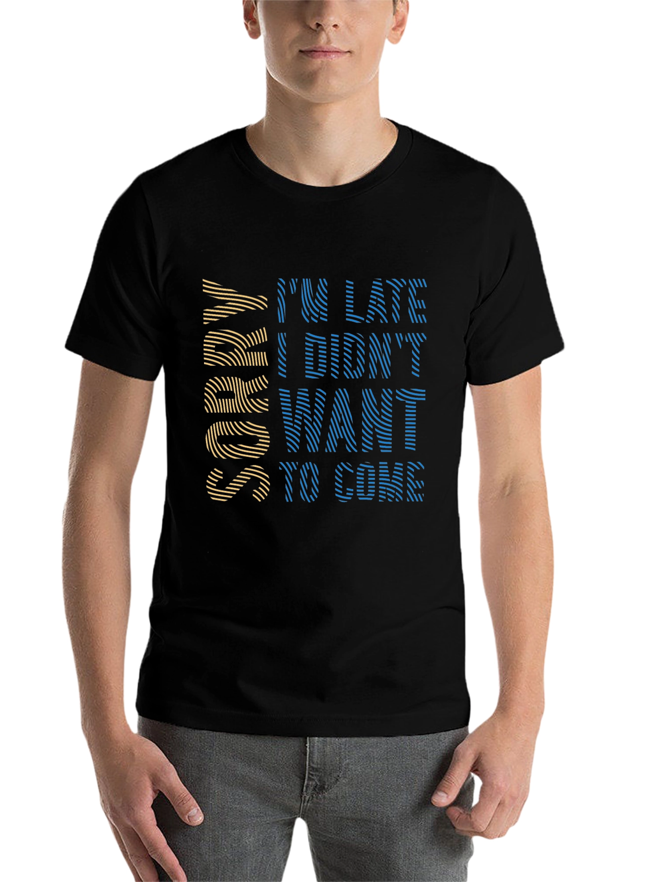 Black Funny I'm Late Graphic Tee - Soft Black Cotton T-Shirt view 7