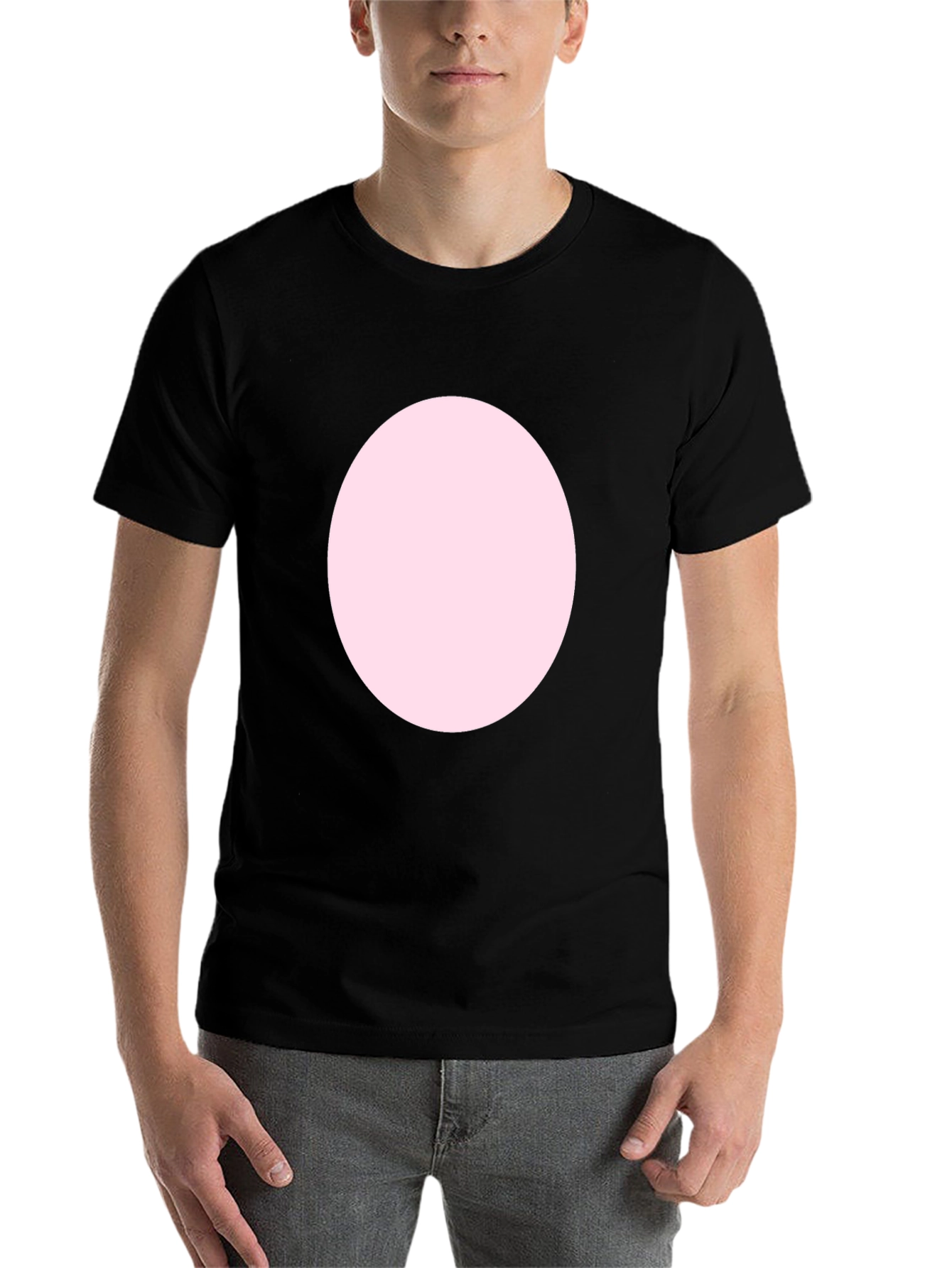Black Black Crew Neck T-Shirt with Pink Circle view 7