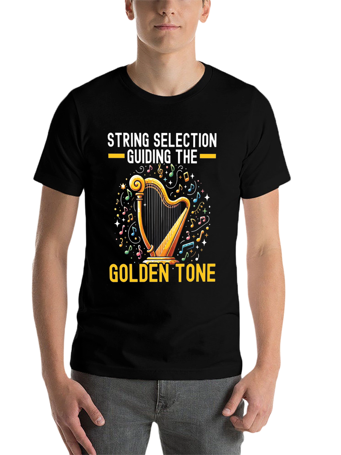 Black Golden Tone Harp Graphic Tee view 7