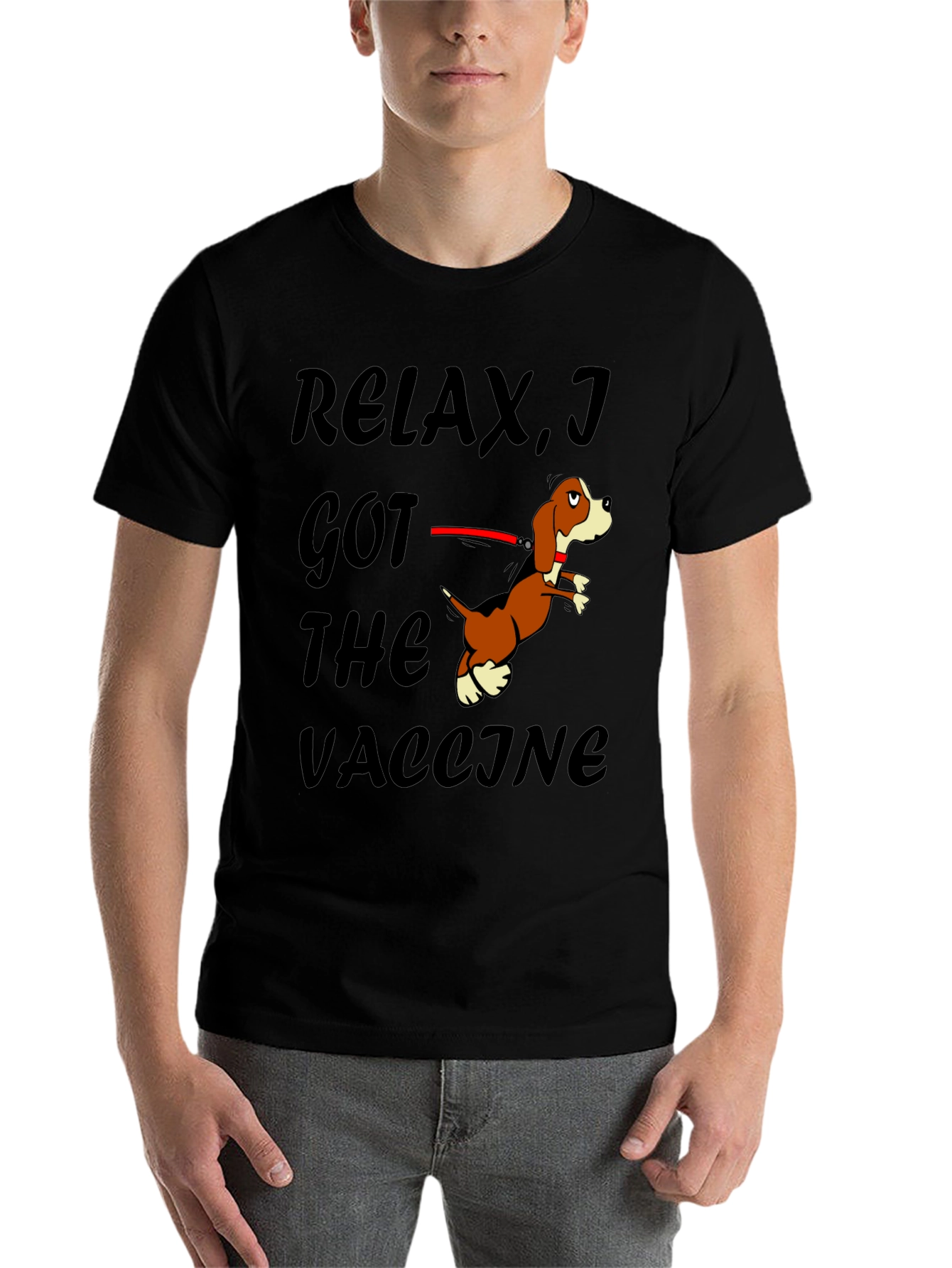 Black Relax I Got The Vaccine Funny Dog T-Shirt view 7