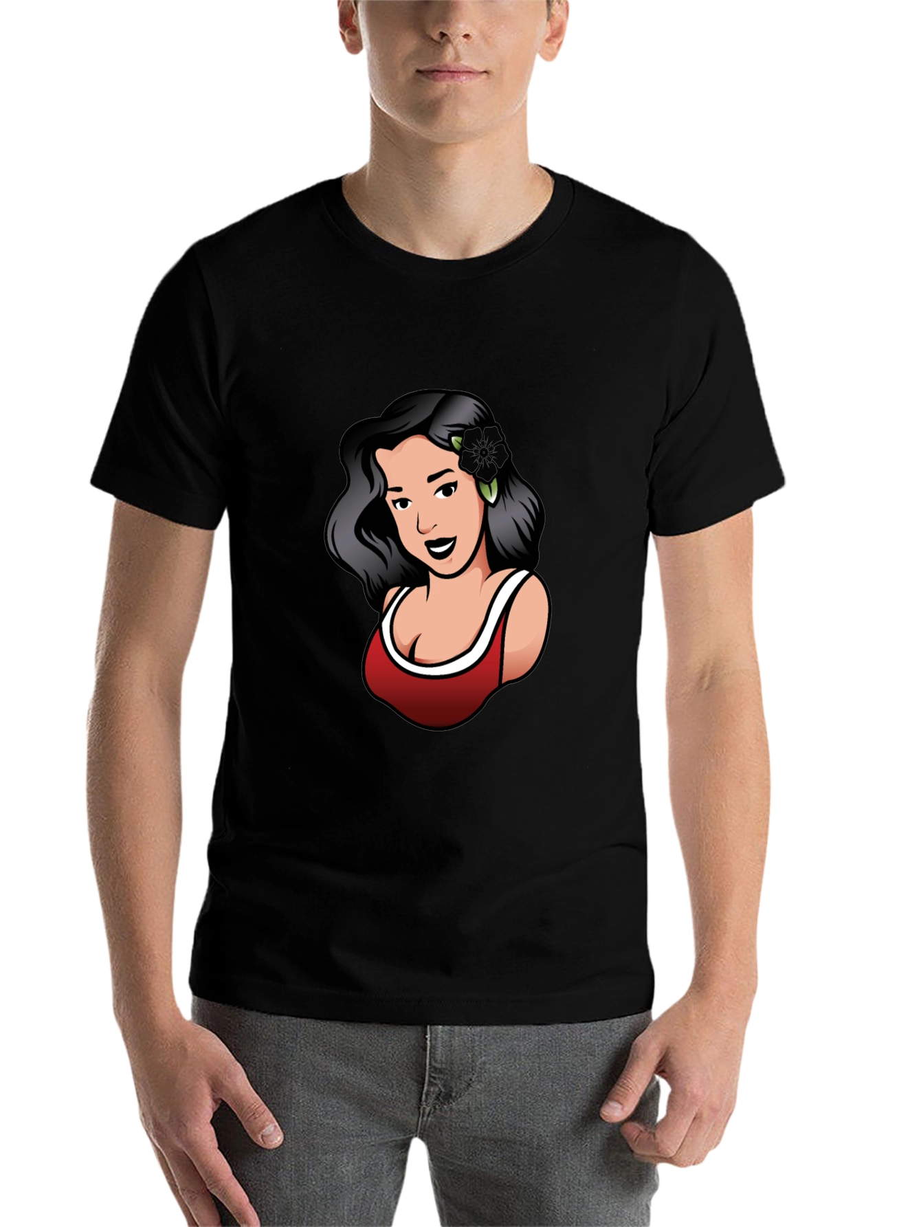 Black Retro Woman Graphic Tee - Black view 7
