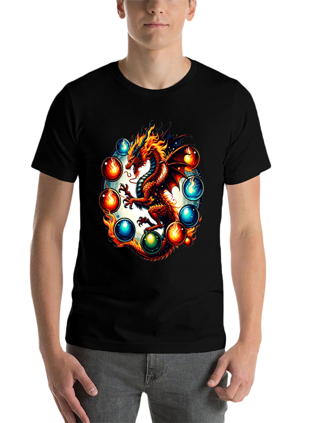 Black Dragon Orb Graphic Tee - Fire & Ice Fantasy T-Shirt view 7
