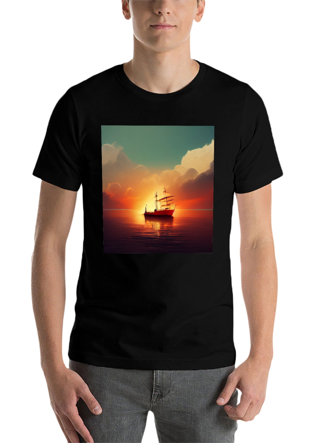 Black Sunset Sailboat Graphic Tee view 7