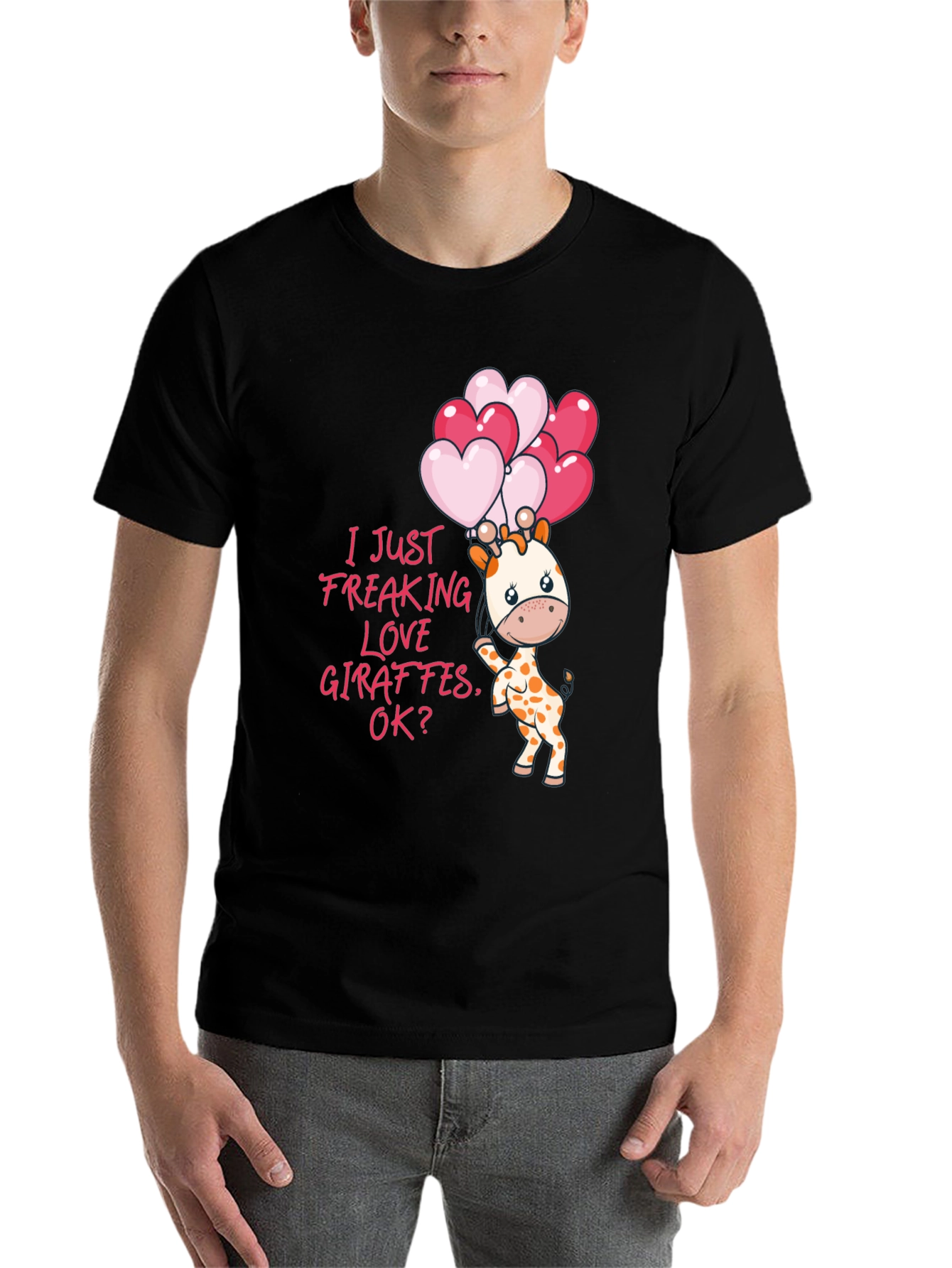 Black Cute Giraffe & Heart Balloons Graphic Tee view 7
