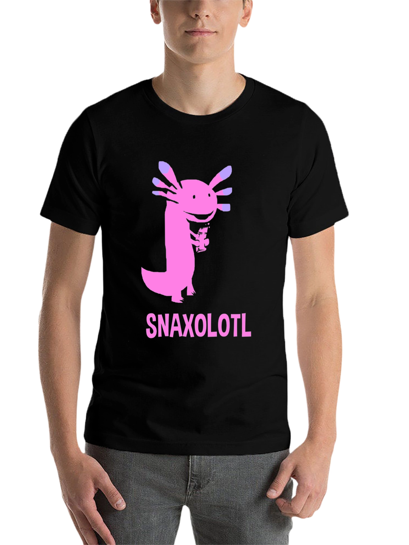 Black Snaxolotl Black T-Shirt - Funny Axolotl Snack Design view 7