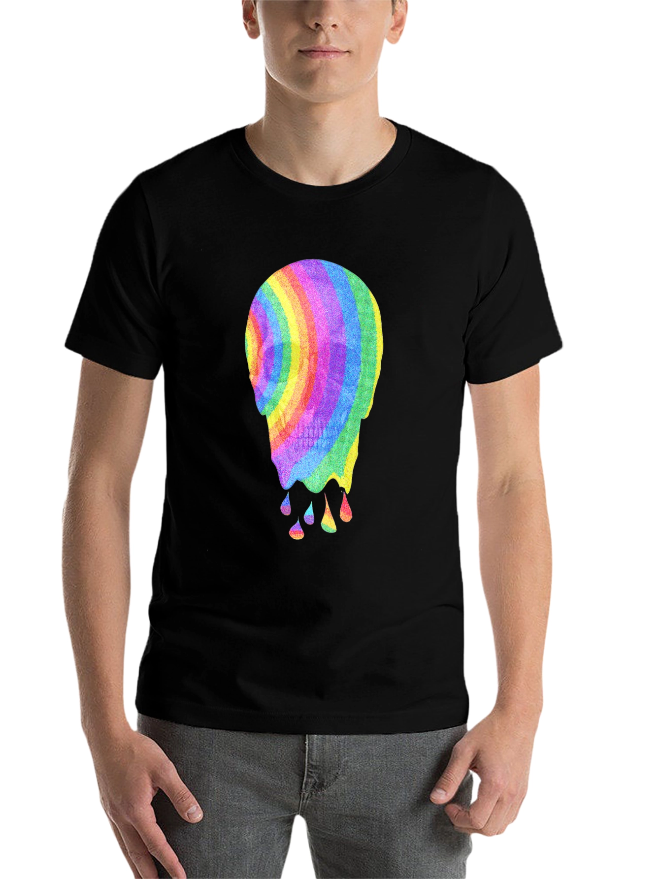 Black Rainbow Melting Skull Graphic Tee view 7