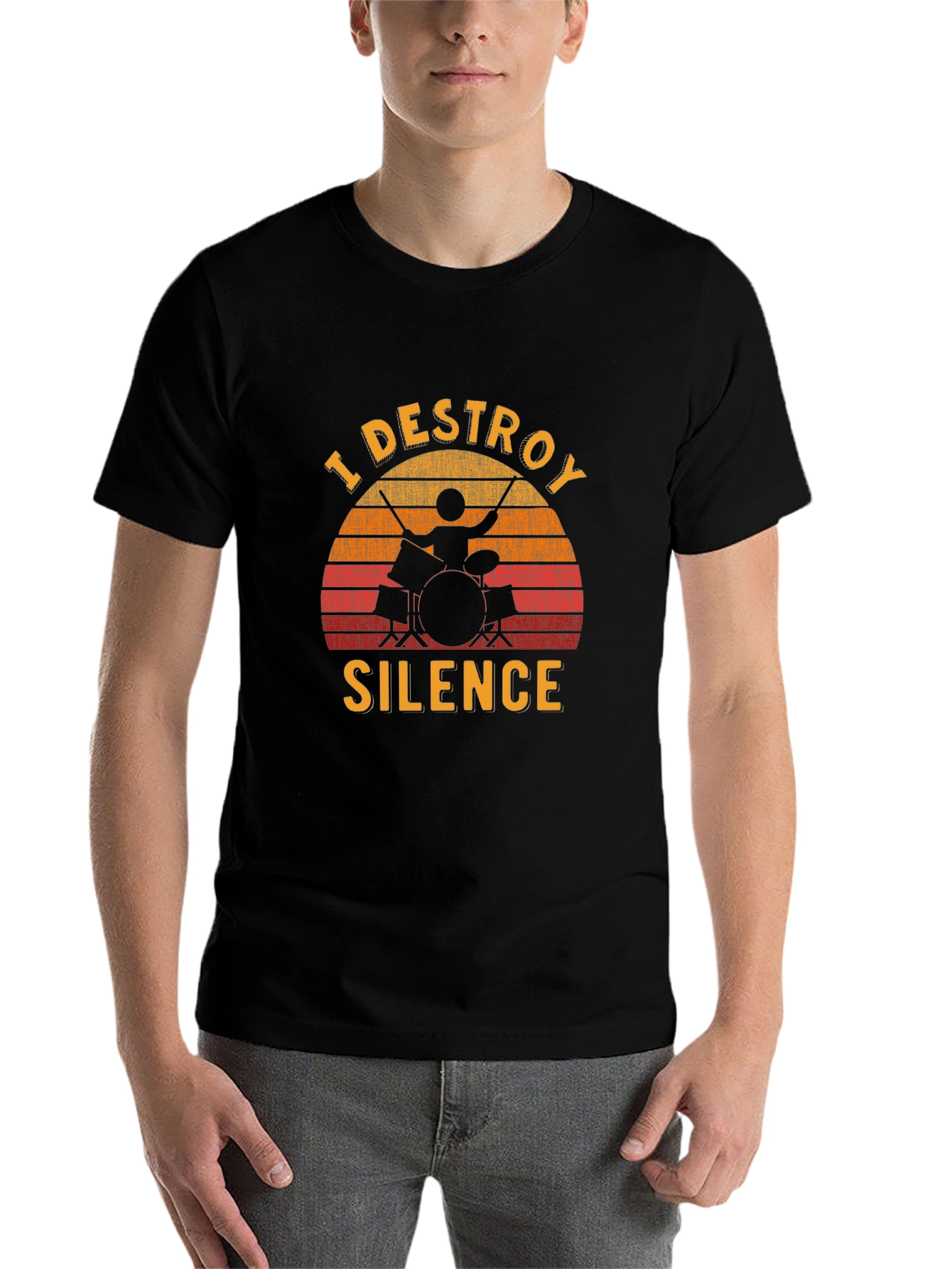 Black I Destroy Silence Drummer T-Shirt view 7