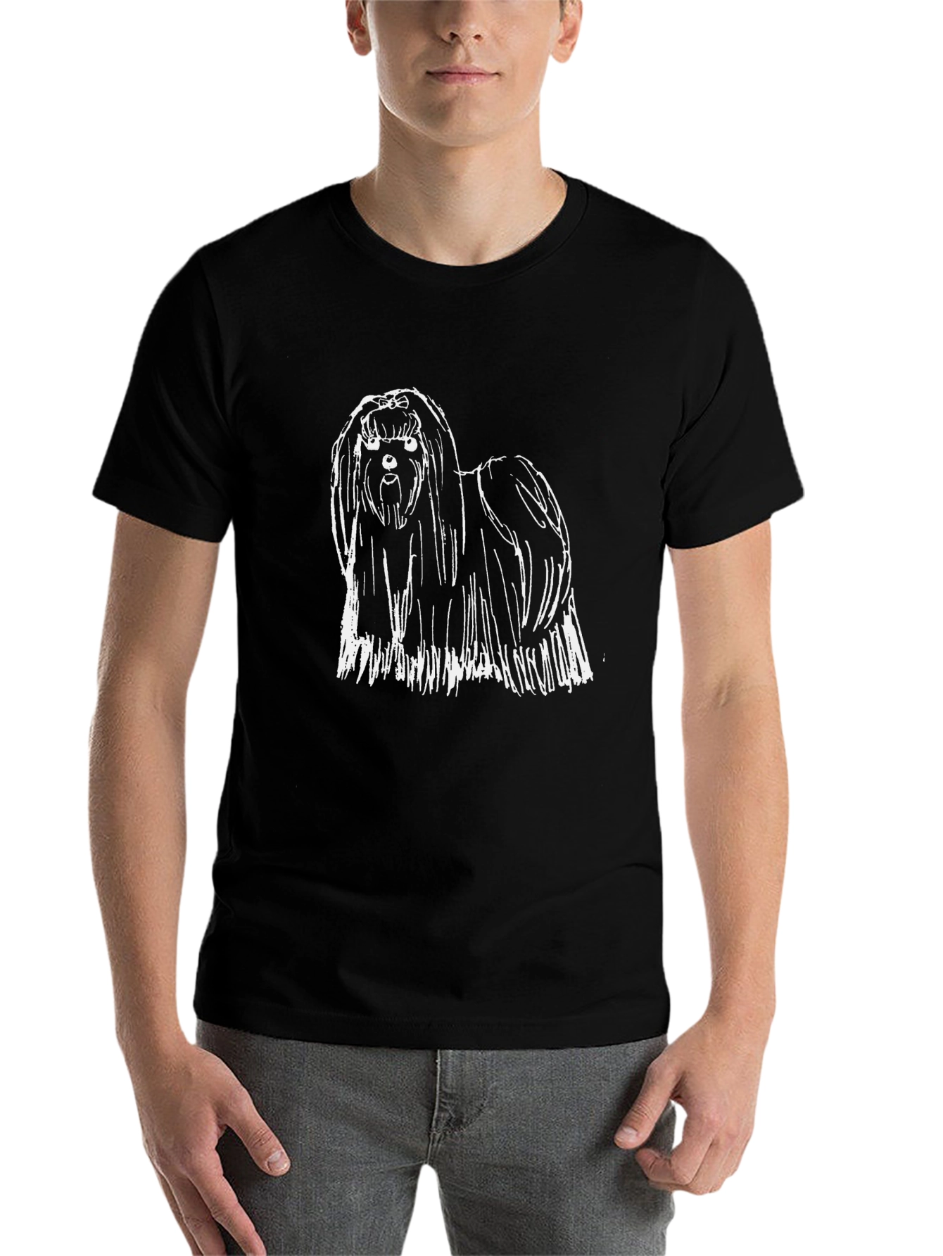 Black Shih Tzu Sketch Black T-Shirt - Cute Dog Lover Tee view 7