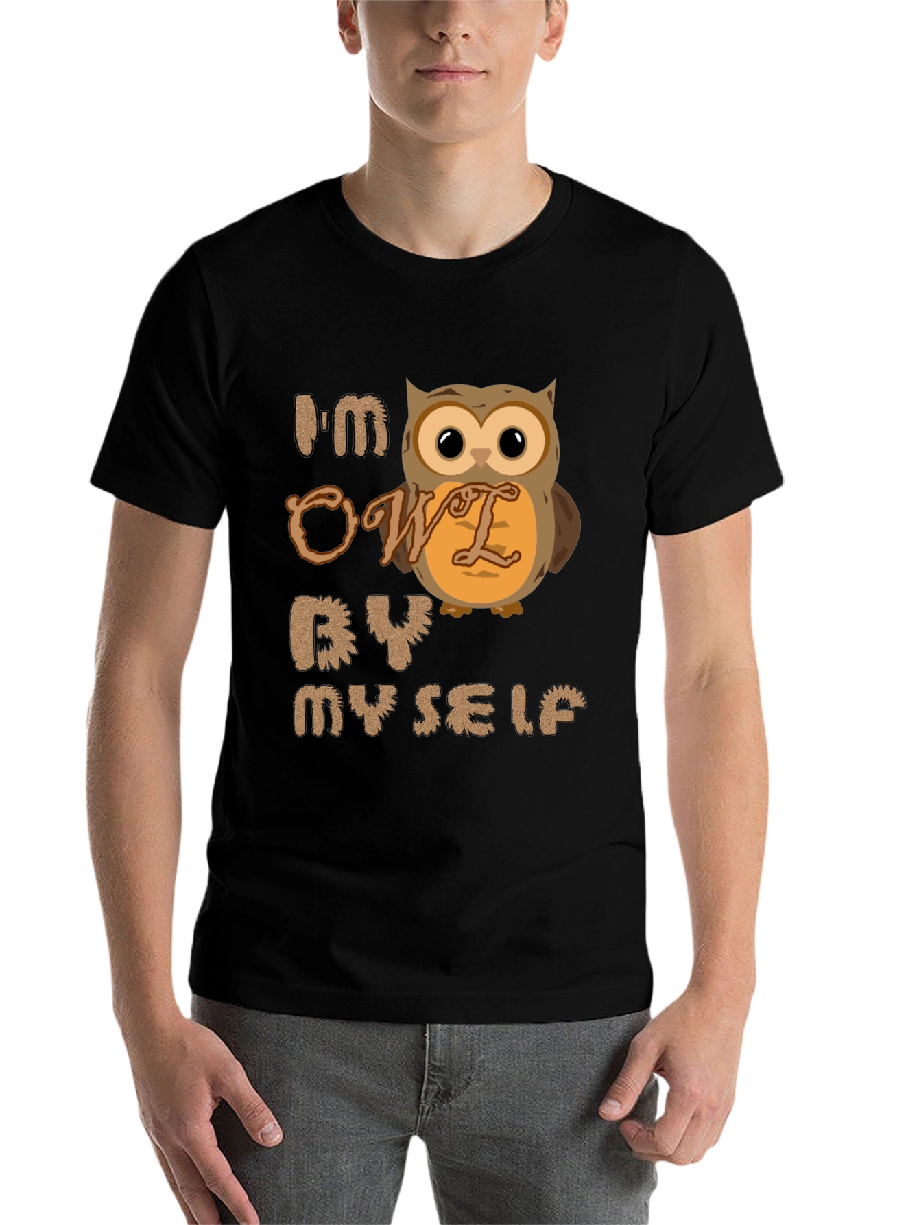 Black I'm Owl By Myself T-Shirt - Funny Novelty Tee view 7