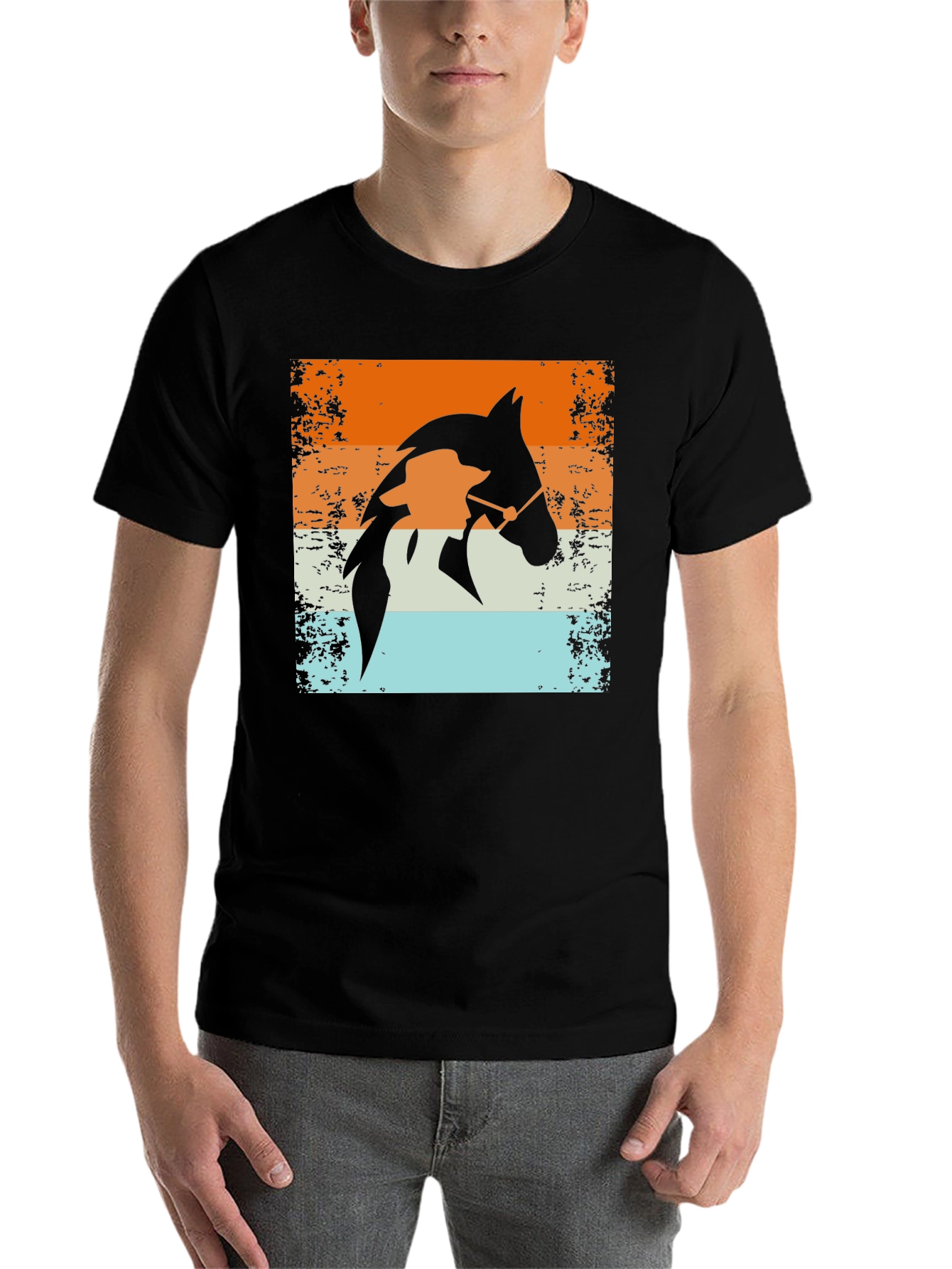 Black Retro Horse Rider T-Shirt - Equestrian Style view 7