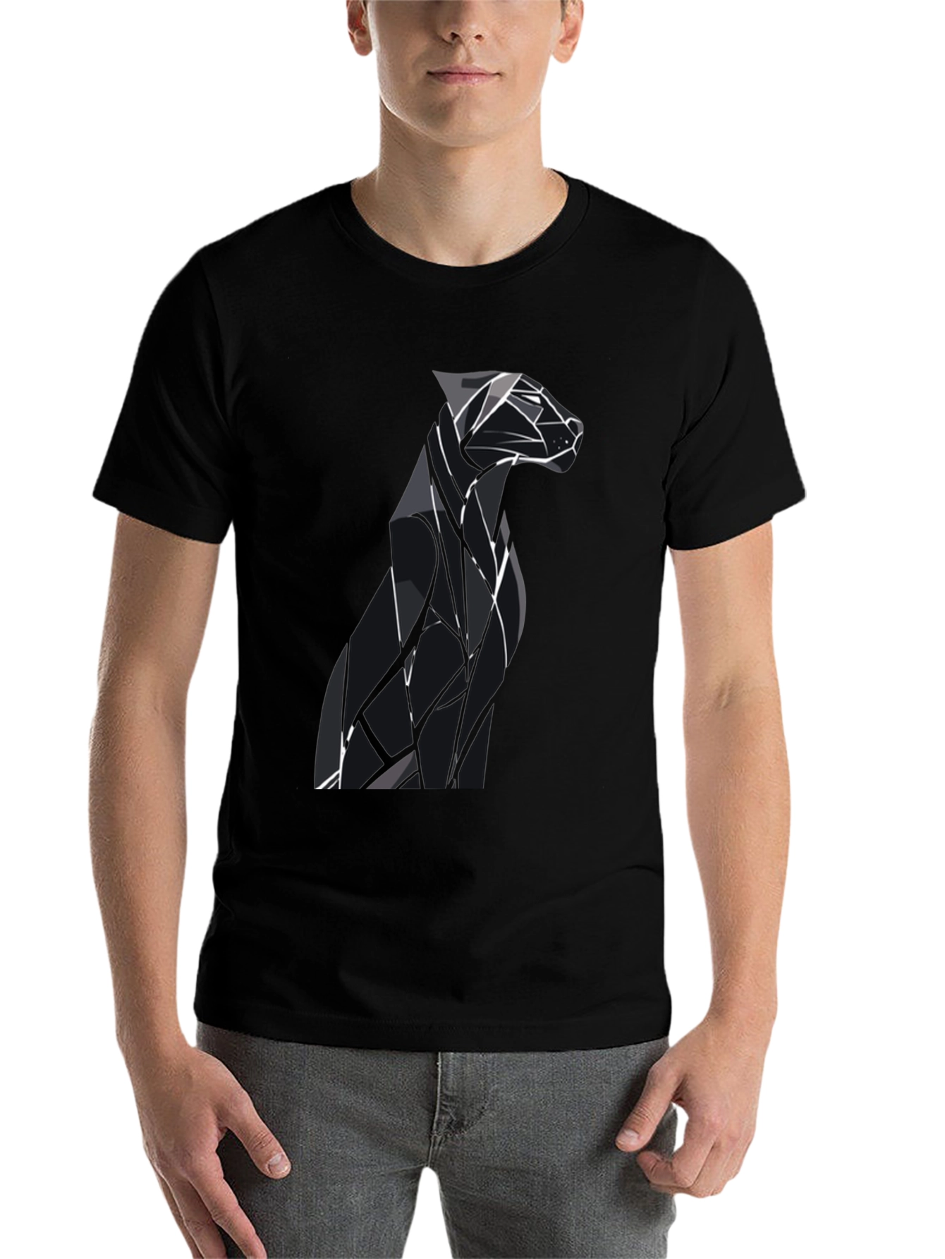 Black Geometric Dog Graphic Tee - Modern Style view 7