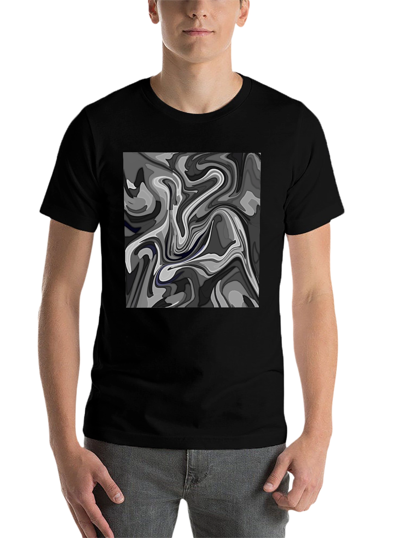 Black Abstract Swirl Graphic T-Shirt view 7
