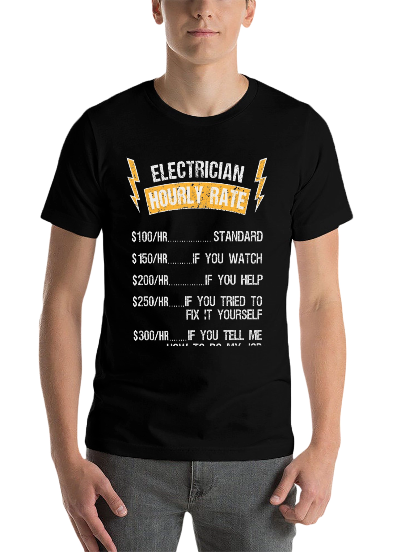 Black Electrician Hourly Rate T-Shirt Funny Job Tee view 7