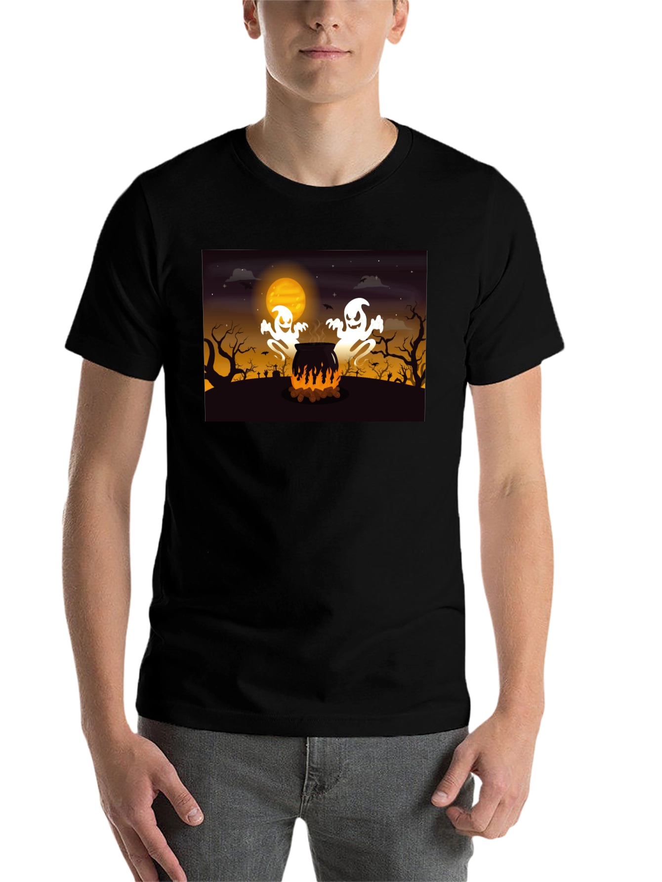 Black Spooky Ghosts Halloween T-Shirt view 7