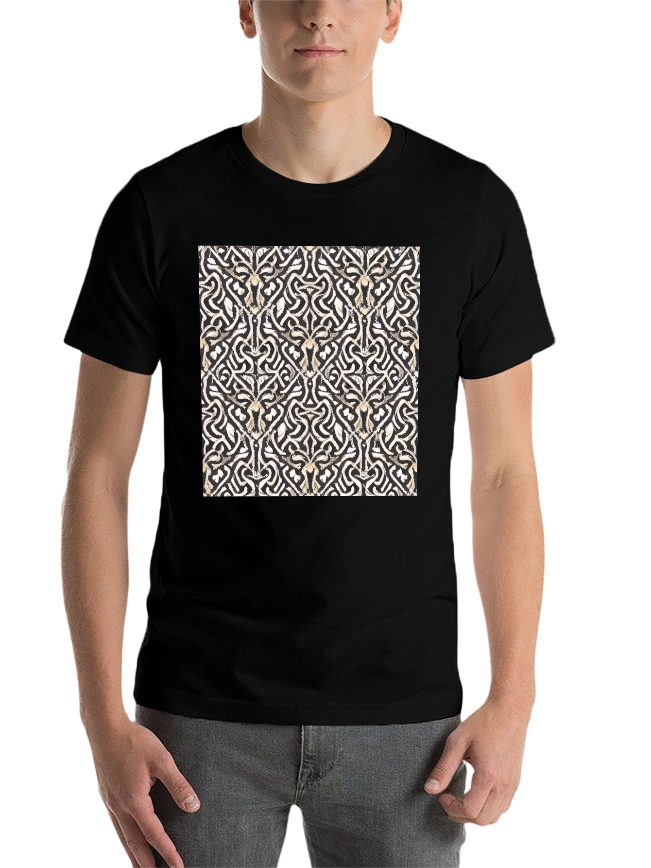 Black Abstract Pattern Black T-Shirt view 7