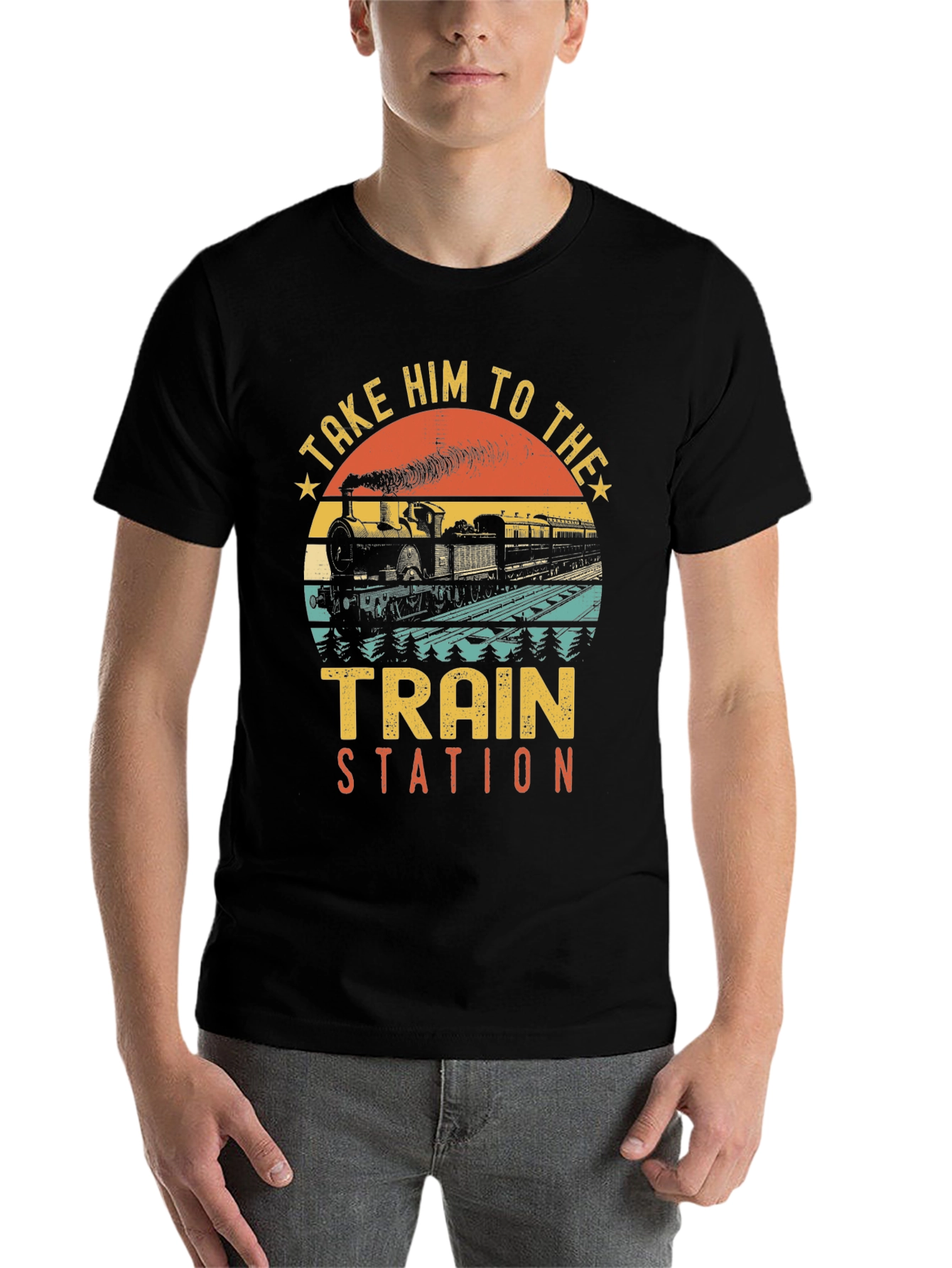 Black Take Him to the Train Station T-Shirt view 7