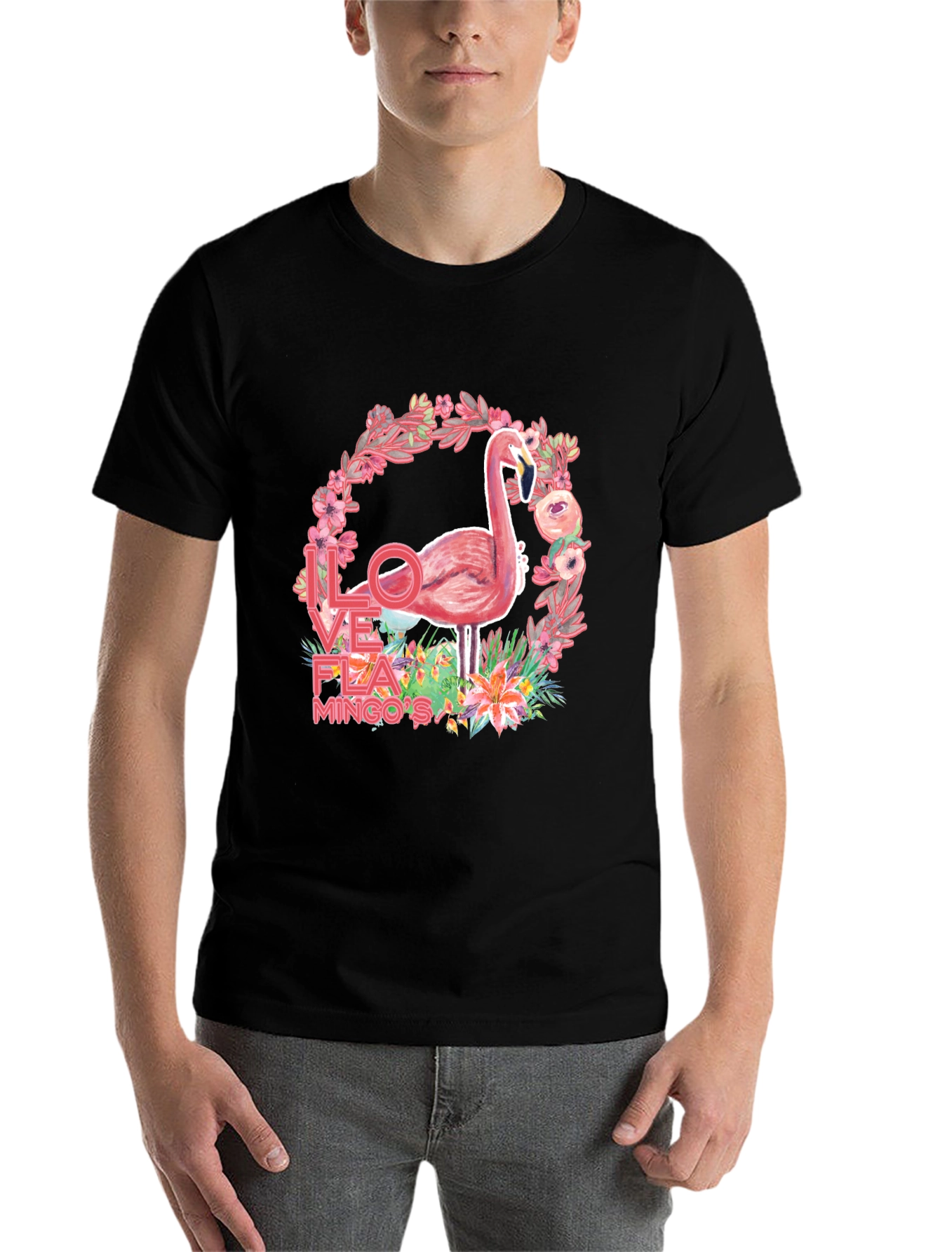 Black I Love Flamingos Graphic T-Shirt view 7