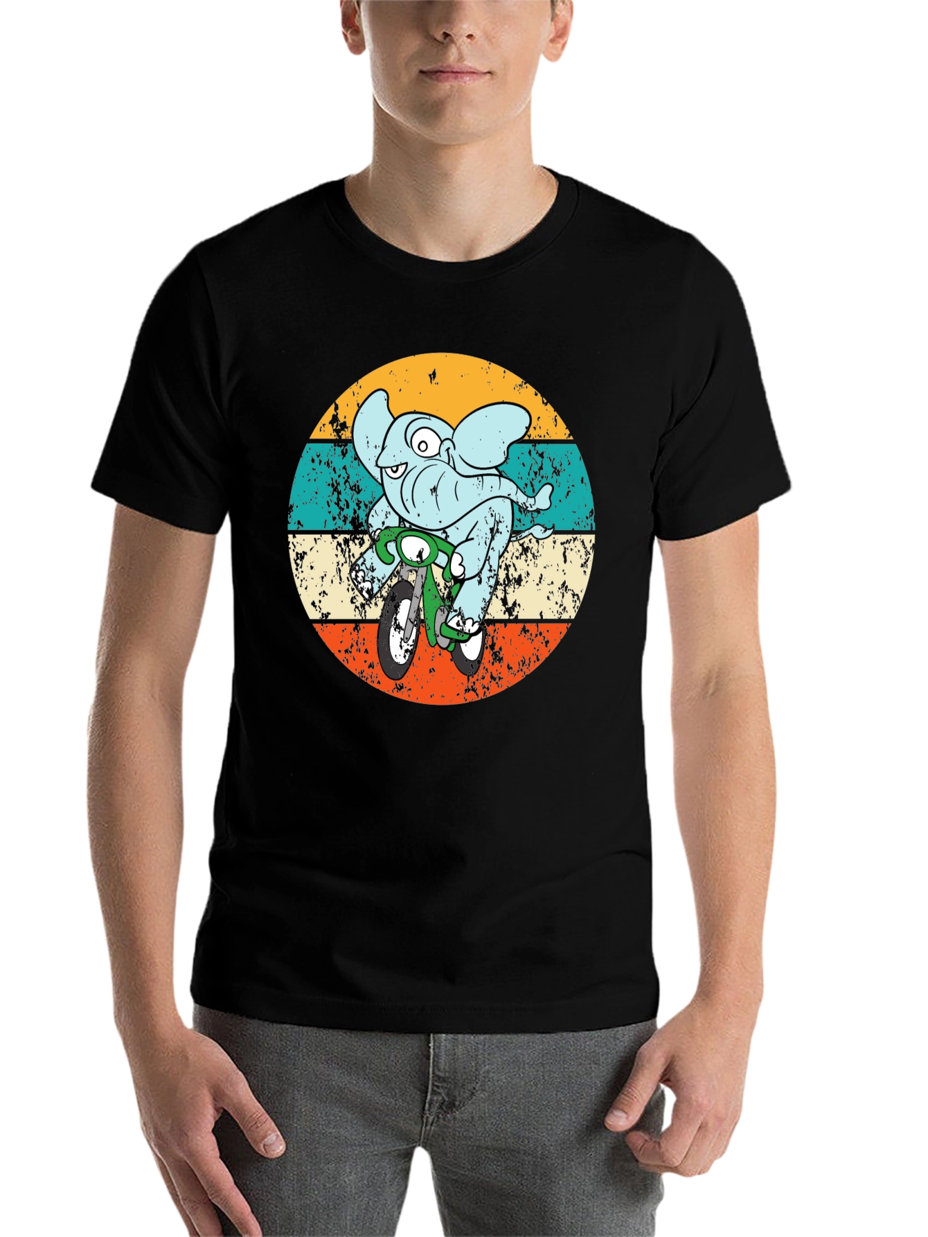 Black Elephant on Bike Graphic T-Shirt view 7