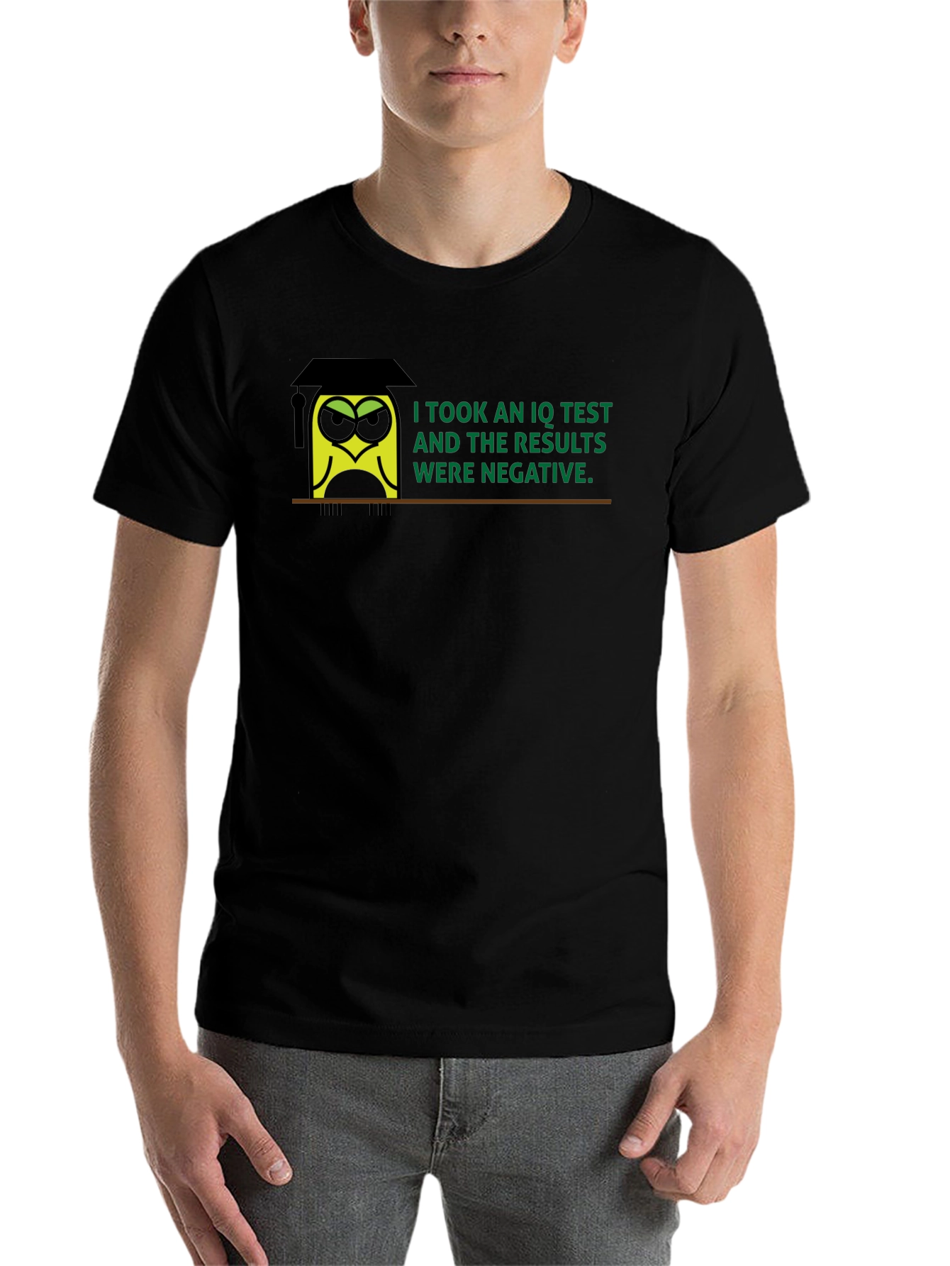 Black Negative IQ Test Owl Humor Graphic T-Shirt view 7