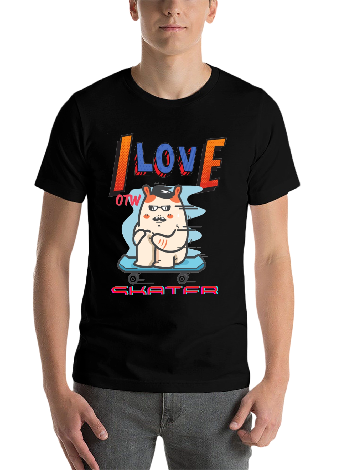 Black I Love OTW Skater T-Shirt - Funny Graphic Tee view 7