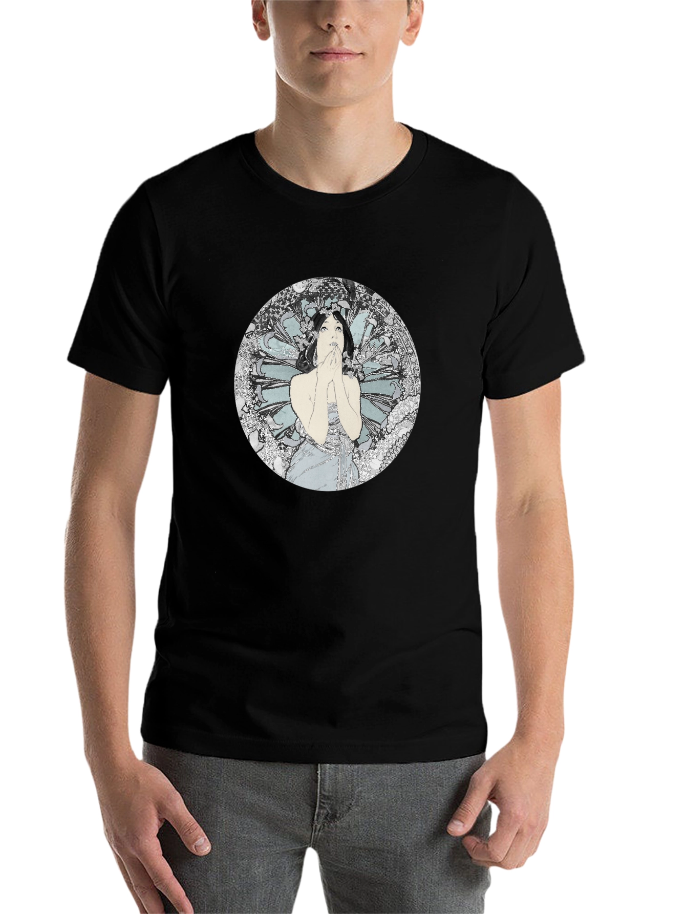 Black Art Nouveau Woman Graphic Tee - Black view 7