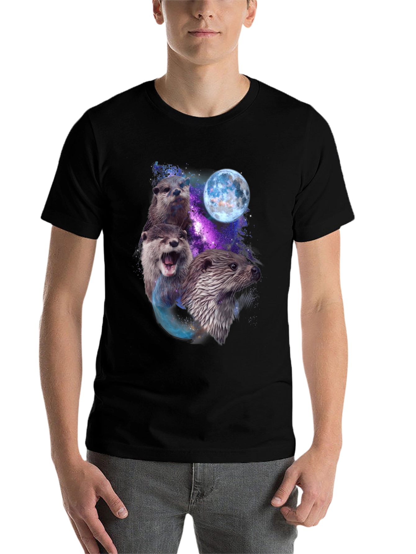Black Otter Galaxy Graphic T-Shirt view 7