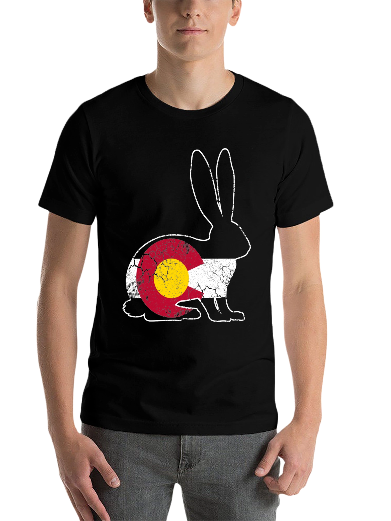 Black Colorado Flag Rabbit Graphic Tee view 7