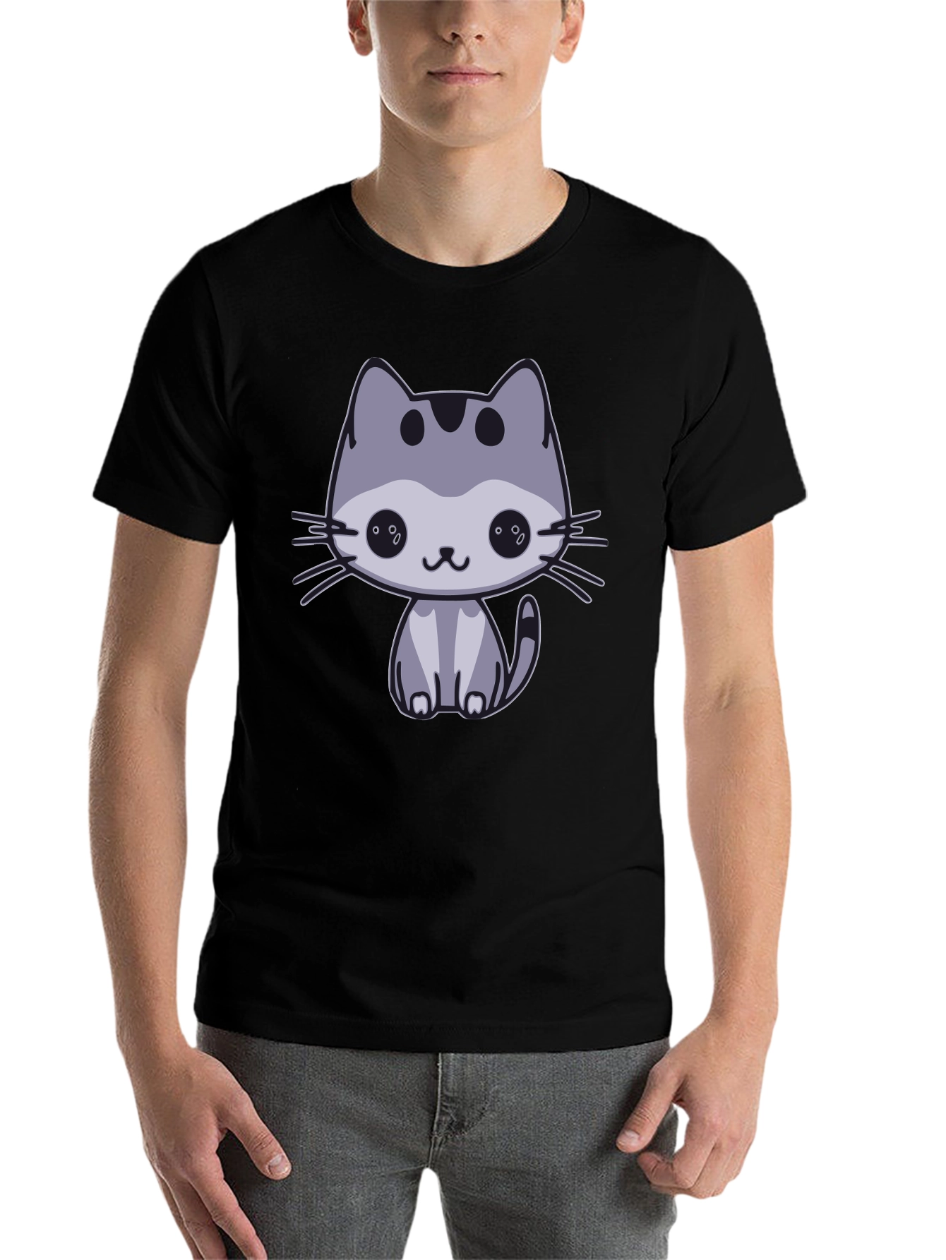 Black Cute Cat Graphic Black T-Shirt view 7