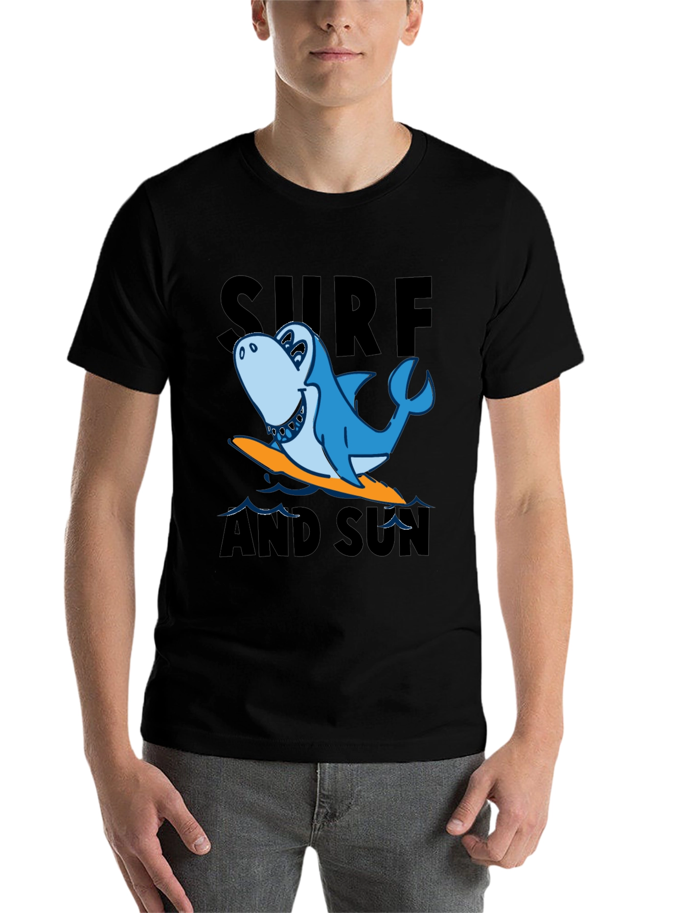 Black Surf & Sun Shark T-Shirt - Black Cotton Tee view 7