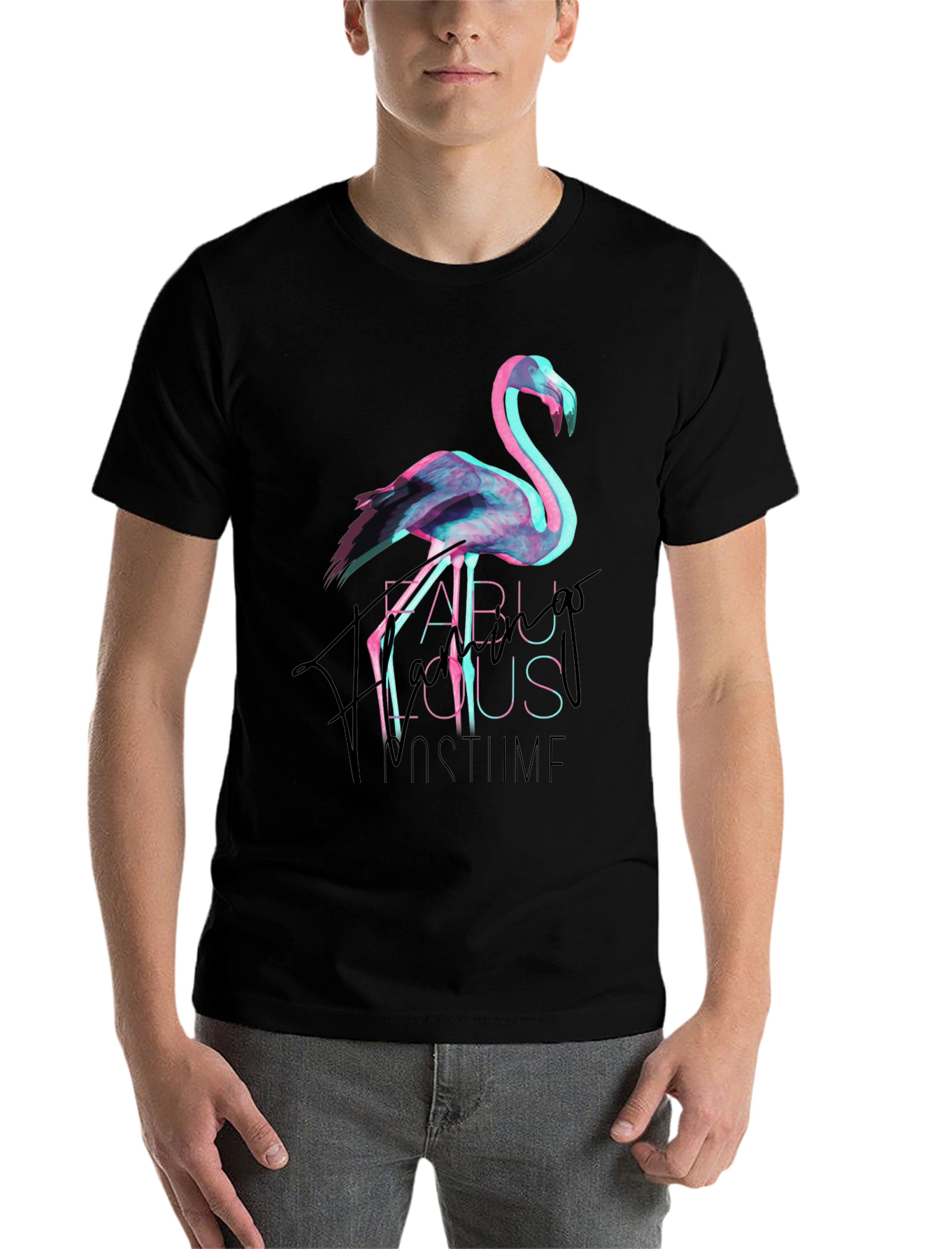 Black Fabulous Flamingo Costume Party Tee view 7