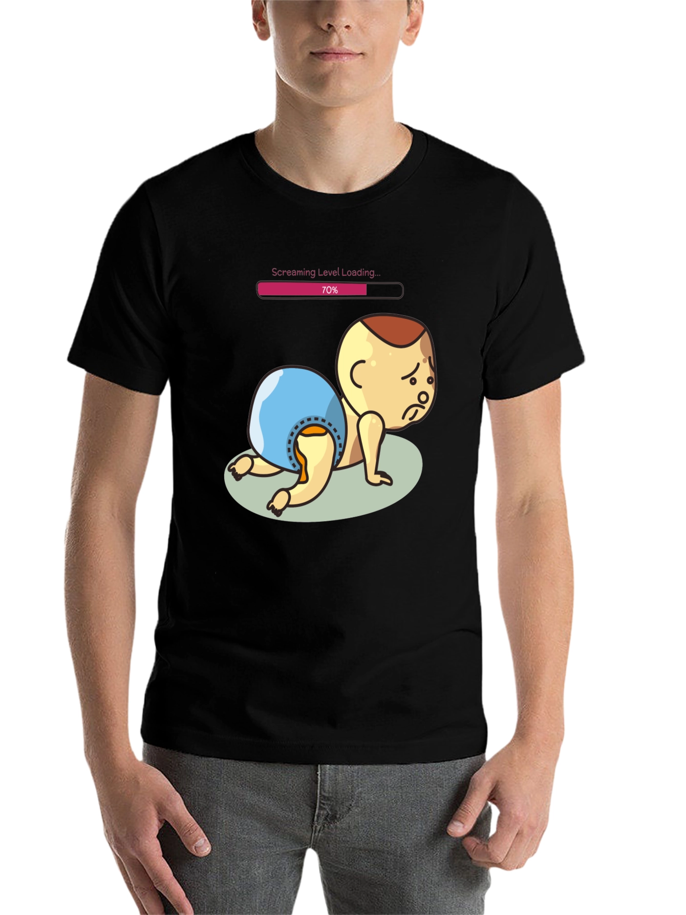 Black Screaming Level Loading Baby Graphic T-Shirt view 7