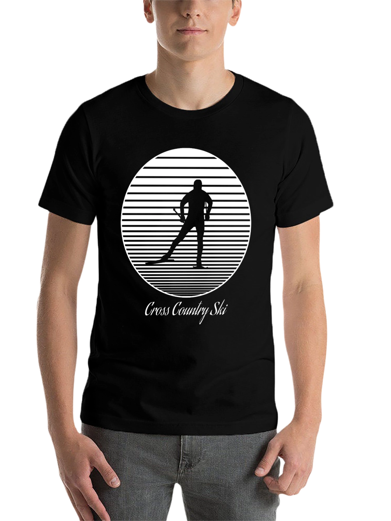 Black Cross Country Ski T-Shirt - Retro Style view 7