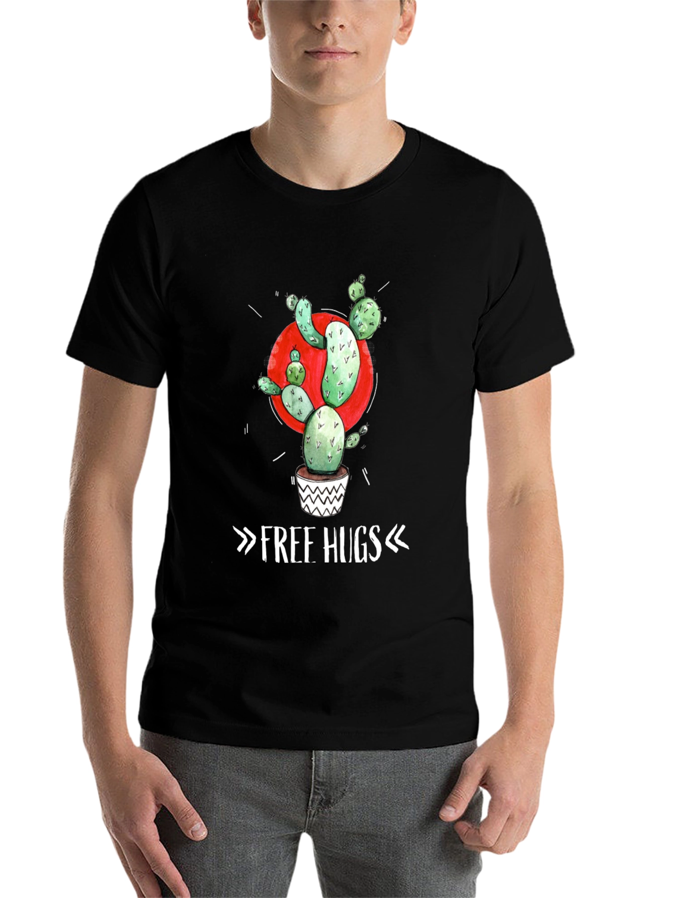 Black Cactus Graphic Tee - Free Hugs T-Shirt view 7