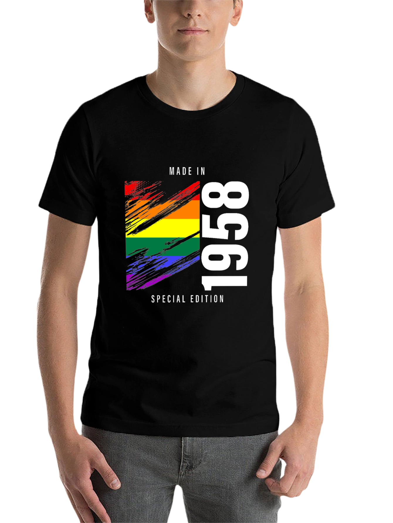 Black Made in 1958 Rainbow Pride T-Shirt view 7