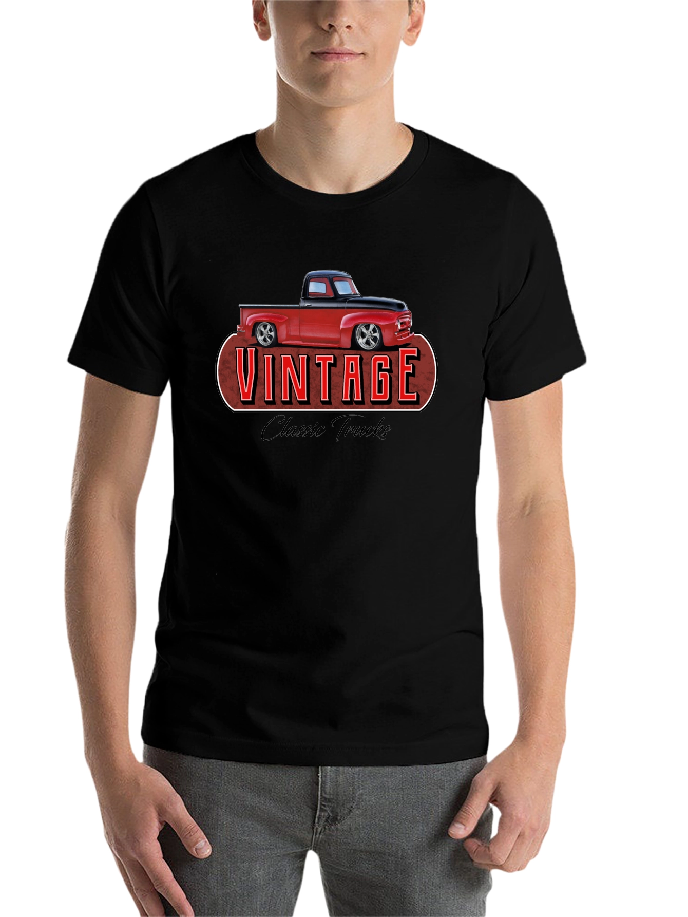 Black Vintage Classic Truck Graphic T-Shirt view 7