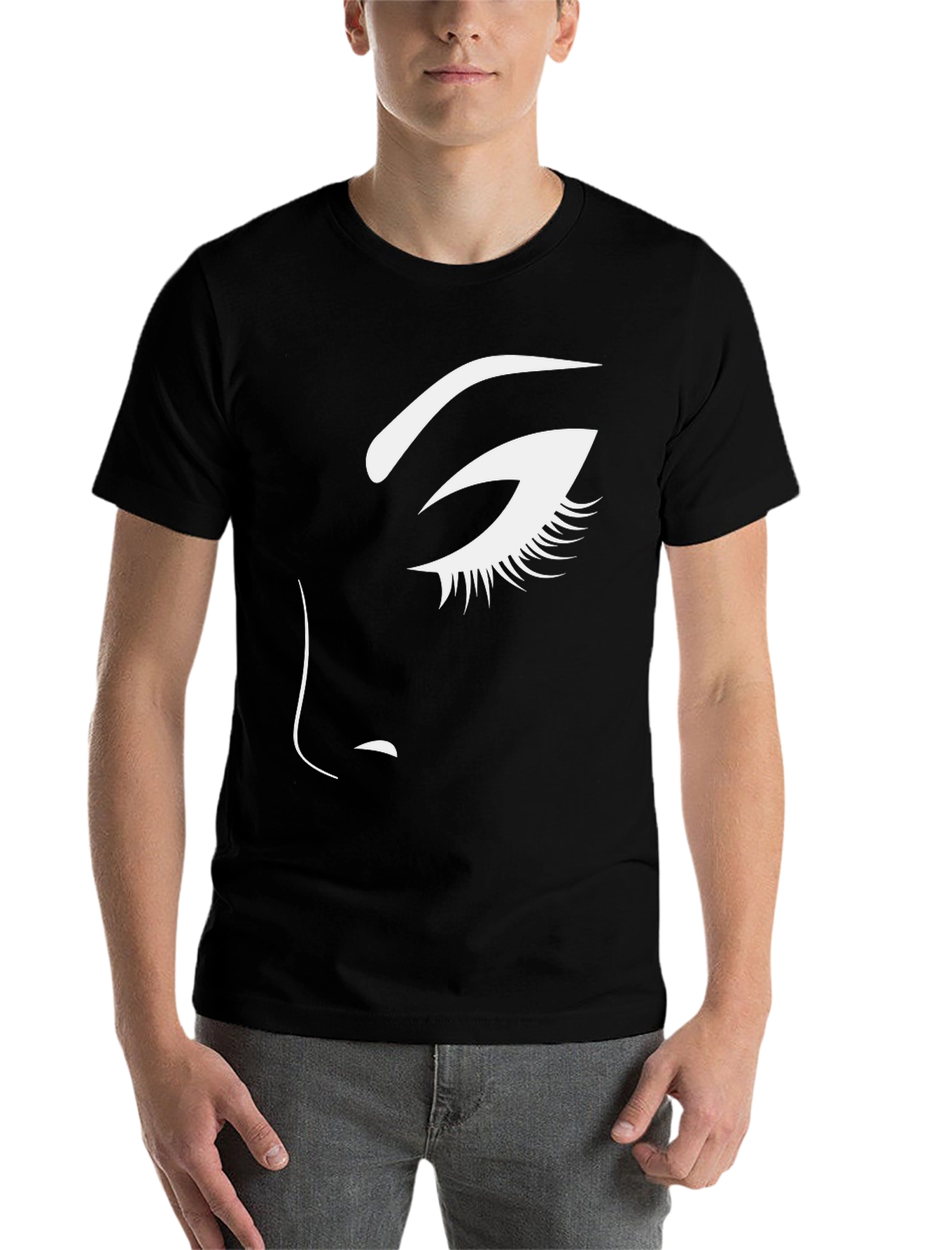 Black Seductive Eye Graphic Tee - Unisex Black Cotton Shirt view 7