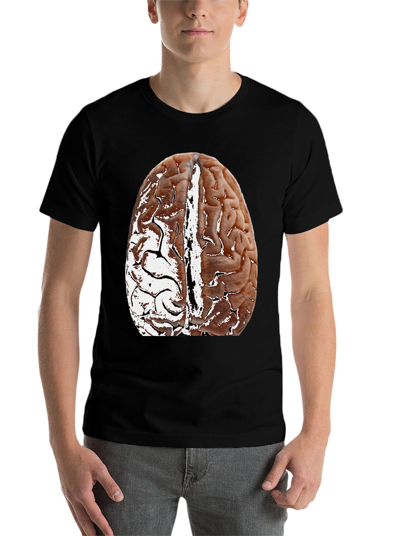 Black Brain Graphic Black T-Shirt - Anatomical Design view 7